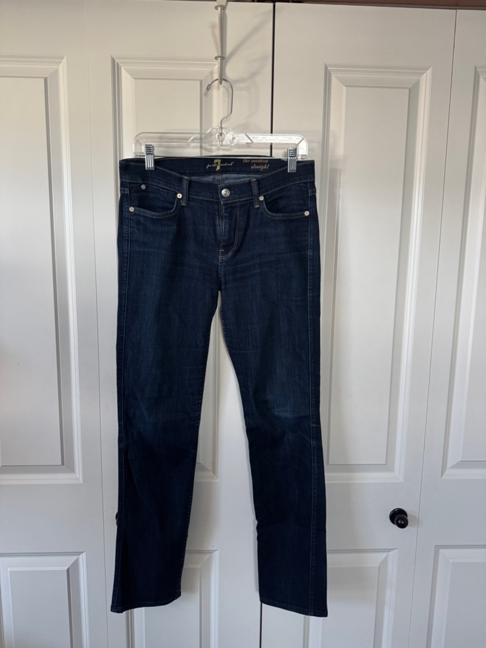Dark Wash Straight Leg Jeans - Dark Blue